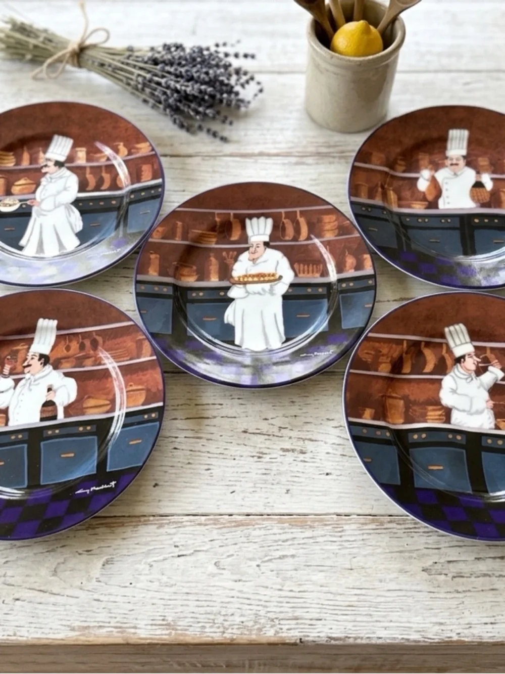 Williams-Sonoma Guy Buffet French Chef 8.25”in Plates Vintage Made in Japan 5 Pc